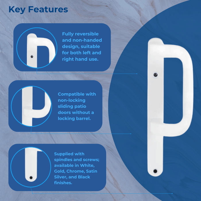 Trojan Sliding Patio Door Handle Non Locking Dummy Set 154mm Fixing Fully Reversible