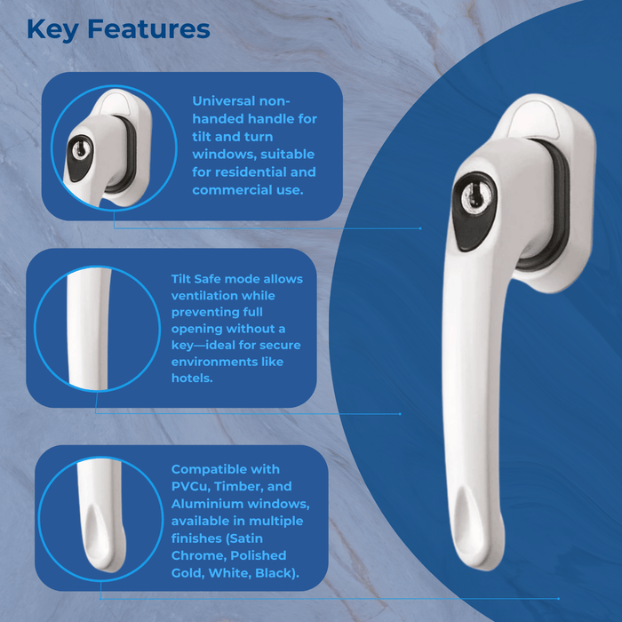 Tilt and Turn Upvc Window Handle Locking High Quality Maxim Tilt Safe 40mm Spindle