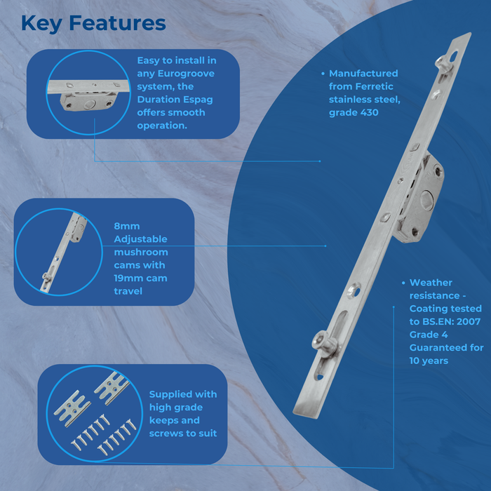 Universal Window Repair Kit Inline Espagnolette 20mm Backset 8mm mushrooms Keeps + Screw Included