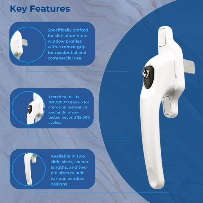 Cadenza Aluminium Window Handle Tongue (spade) Driven Various Colours Right / Left Hand