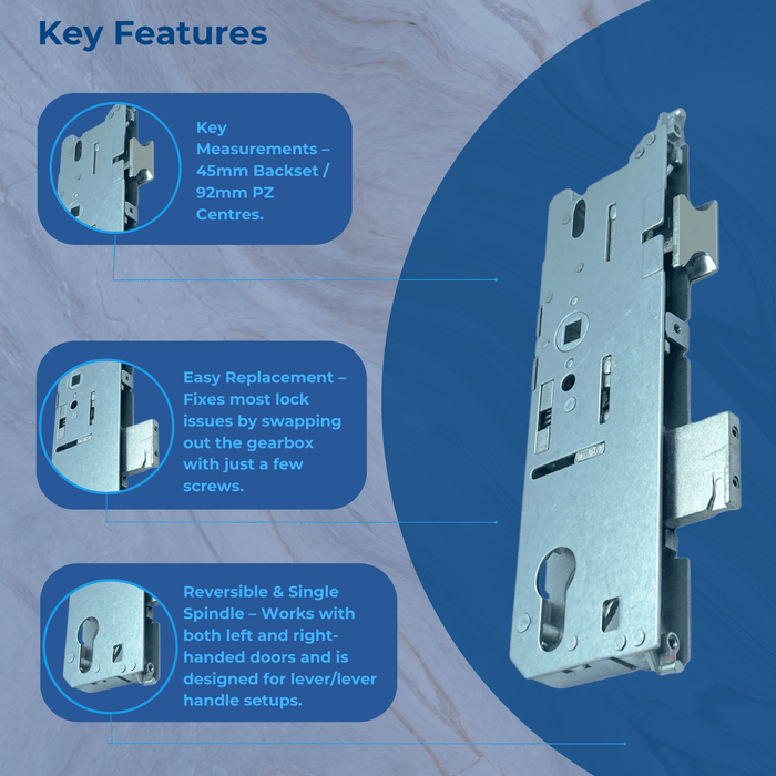 Fuhr Double Glazed Multi Point Upvc Gearbox Door Fuhr Lock Case 45mm Back Set