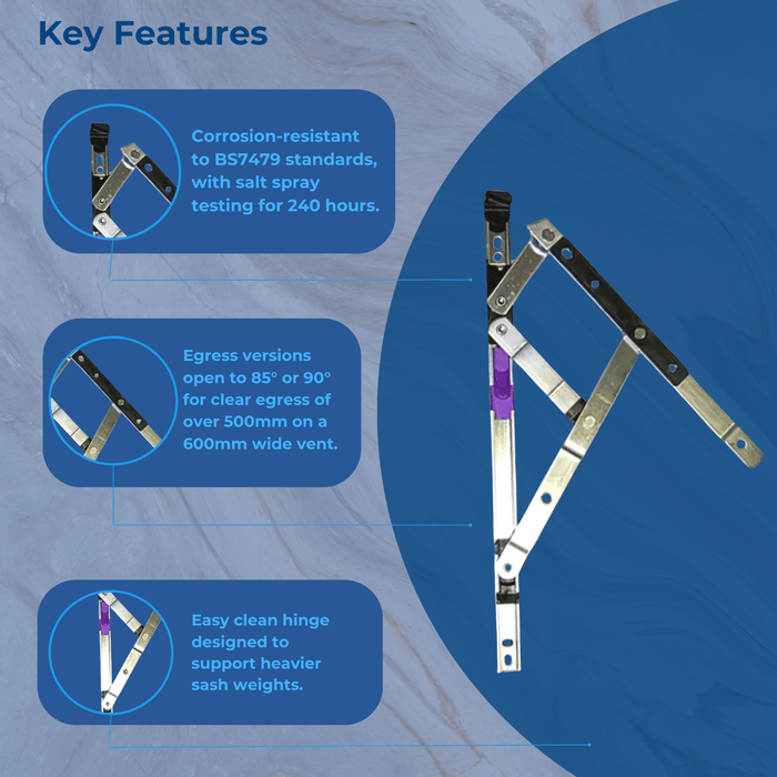 Cotswold Sinidex Egress Fire Escape Easy Clean Window Hinges