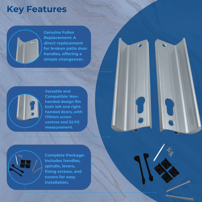 Genuine Fullex Patio Door Handle 52pz 170mm Screw Fix Grey 506 Series 2