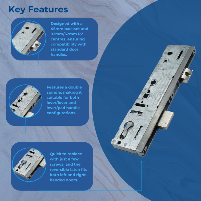 Lockmaster Twin Spindle 45mm Replacement uPVC Gearbox Lock Case 45mm 92mm 62mm