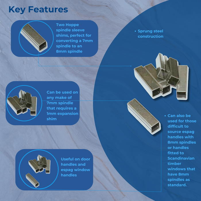 2 x Door Handle Spindle Sleeve Enhancers To Converts 7mm to 8mm Spindle