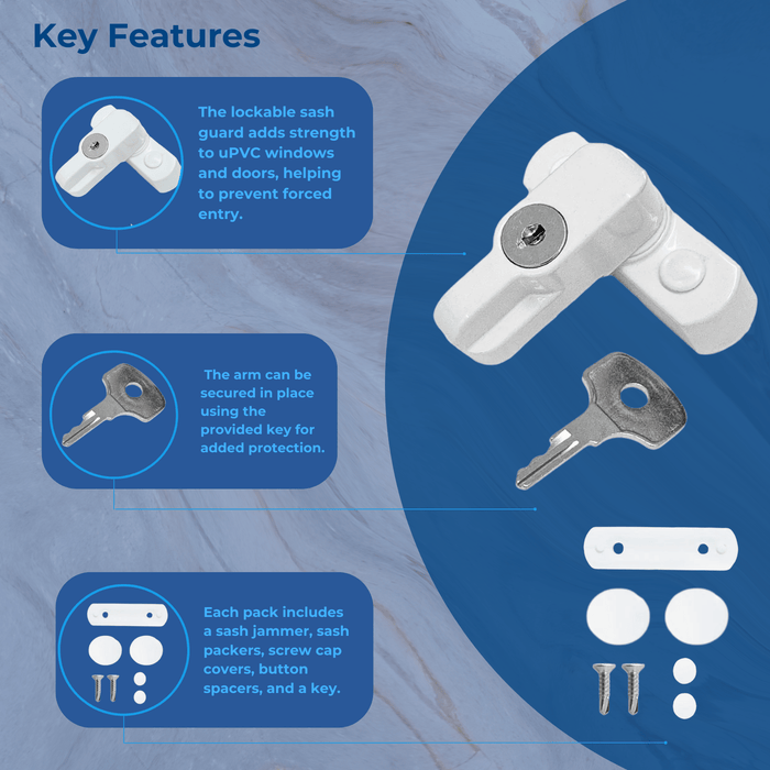 Key Locking Sash Window Jammer/Window Restrictor for UPVC Windows & Doors - Extra Security