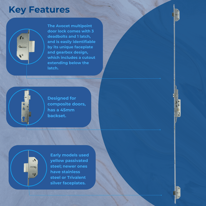 Avocet Pioneer 3 Deadbolt Double Spindle 92PZ 62PZ Multipoint Door Lock - Caravan Lock