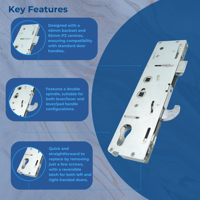 Kenrick Excalibur 45mm Replacement uPVC Gear Box Door Lock Centre Case Double Spindle