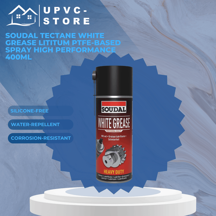 Soudal Tectane White Grease Lititum PTFE-based Grease Specialist-Water and Hear Resistant White Grease Spray, No Drip, Reduces Friction and Wear on Metal and Metal Applications 400 ml