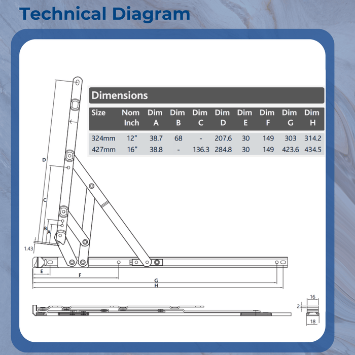 Egress Friction Stay Window Hinges 12" & 16" – Universal uPVC Hinges – 13mm & 17mm Stack Heights – Hinge Kit