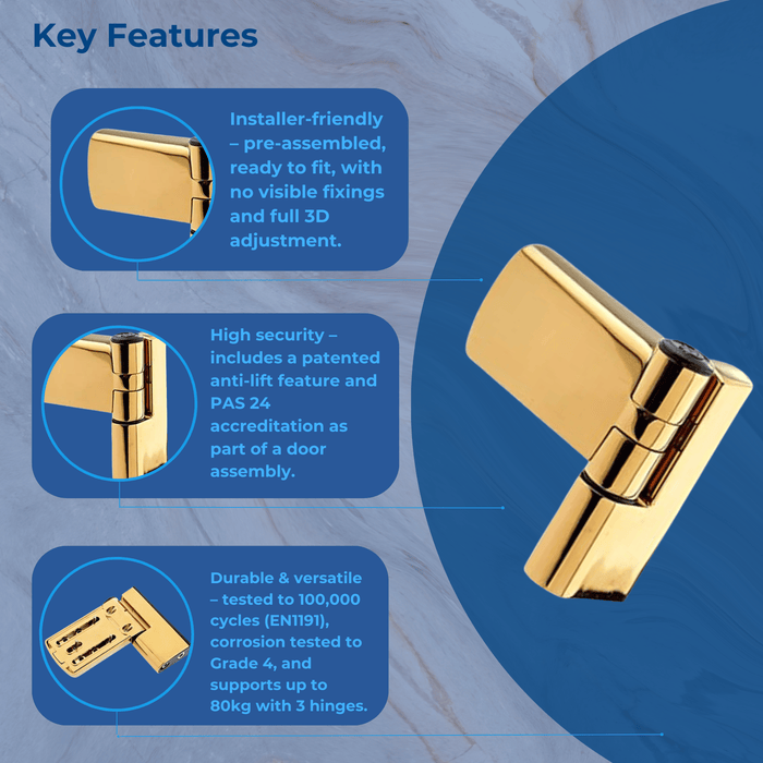 UPVC Door Flag Hinge Trojan Patriot Plus High Security 3D Adjustable PAS24