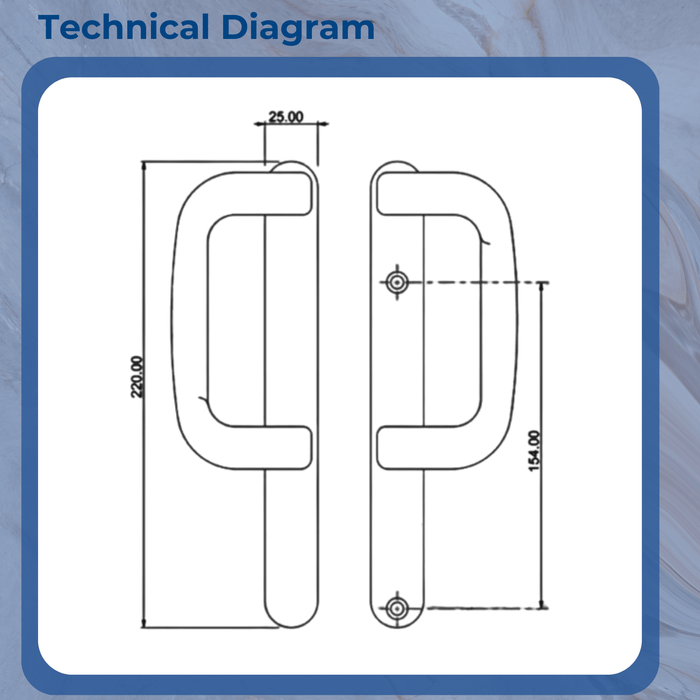 Trojan Sliding Patio Door Handle Non Locking Dummy Set 154mm Fixing Fully Reversible