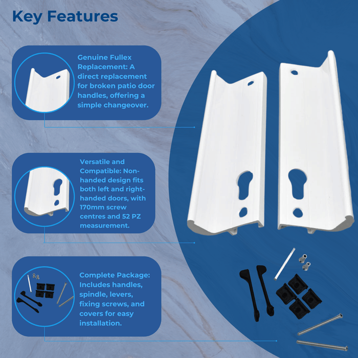 Genuine Fullex Patio Door Handle 52pz 170mm Screw Fix White 506 Series 2