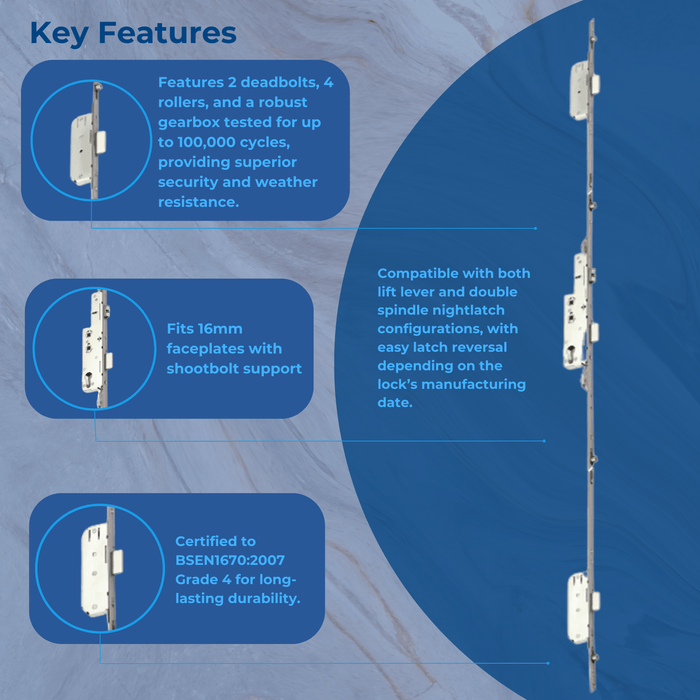 Avocet Latch 3 Deadbolts 4 Rollers Double Spindle 92PZ 62PZ Multipoint Door Lock