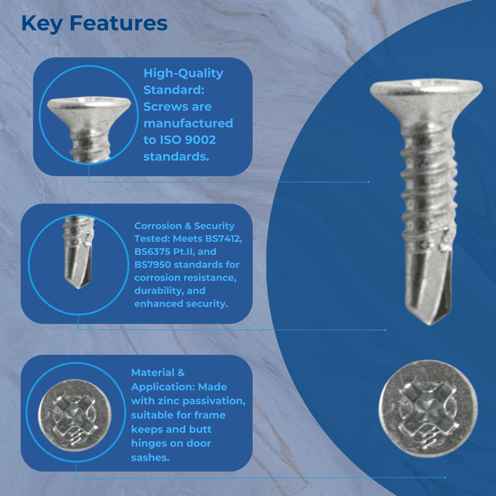 High Quality Upvc Fixing Screws in Silver Finish Self Drilling Tapping Bay Window Fixing Screws Packs Of 20