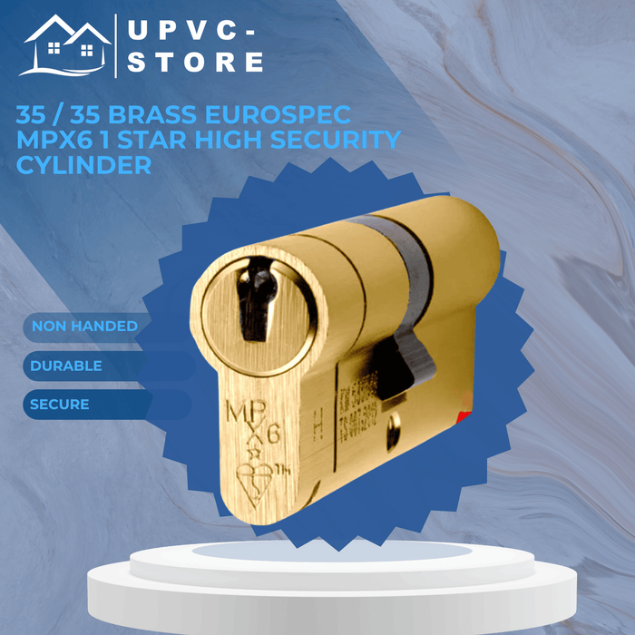 35 / 35 Brass Eurospec MPX6 1 Star High Security Cylinder