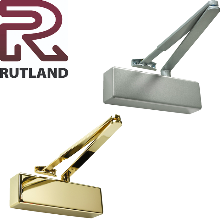 Rutland TS3204 Overhead Door Closer Fixed Power Size 3 EN3 120 Minute Fire Rated Polished Brass and Silver