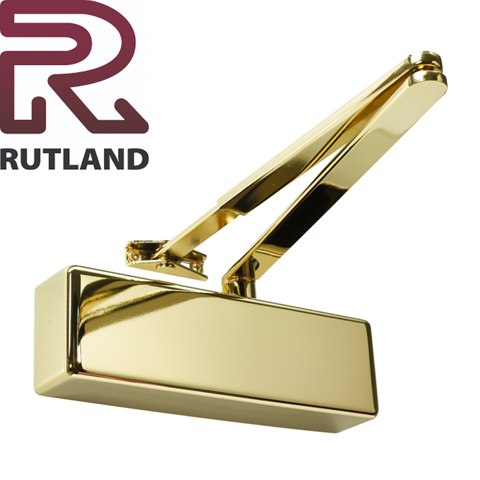 Rutland TS3204 Overhead Door Closer Fixed Power Size 3 EN3 120 Minute Fire Rated Polished Brass and Silver